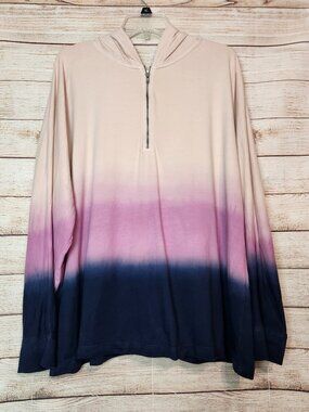 J. Jill Fit Sweater Women's 2X Pink Purple Ombre Pullover Hoodie Modal 1/4 Zip